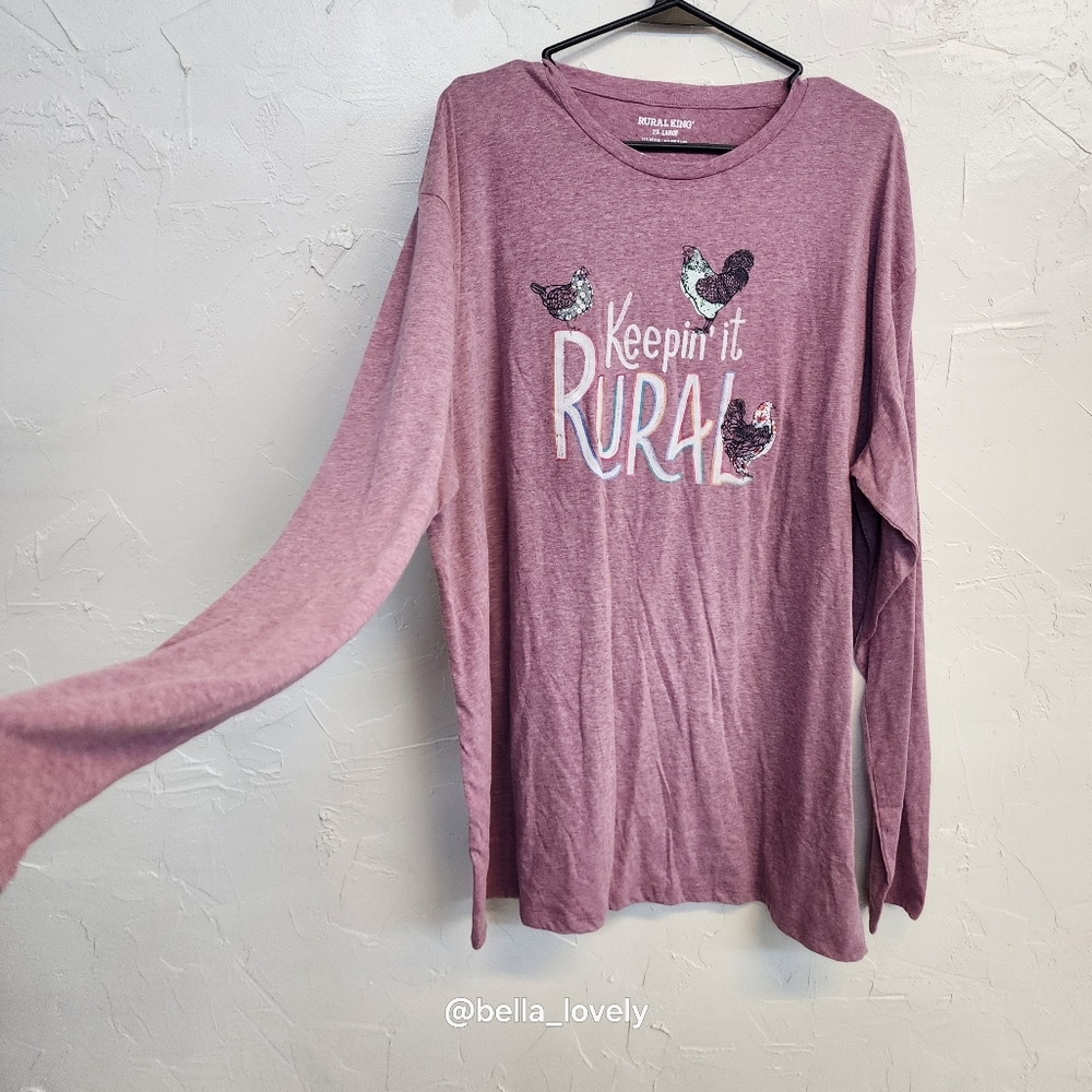 2XL Women's Chicken Pink Long Sleeve Graphic Tee Keepin It Rural